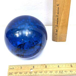 Handmade Blue Glass Sphere Paperweight With Bubble Design - 3 Inches Diameter